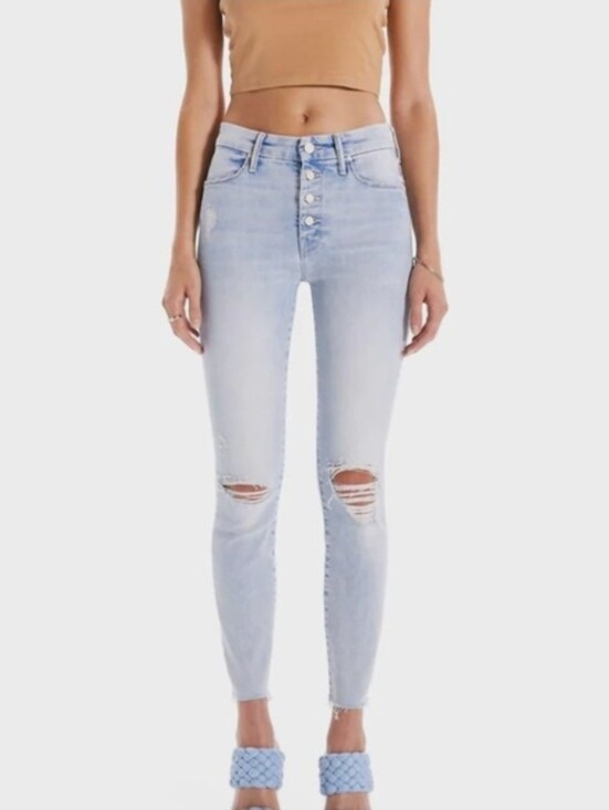 MOTHER Denim - Mother Pixie Ankle Fray Button Fly Jeans. Action Shot. Size 25. New Without Tags